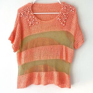 Peach Embellished Knit Top